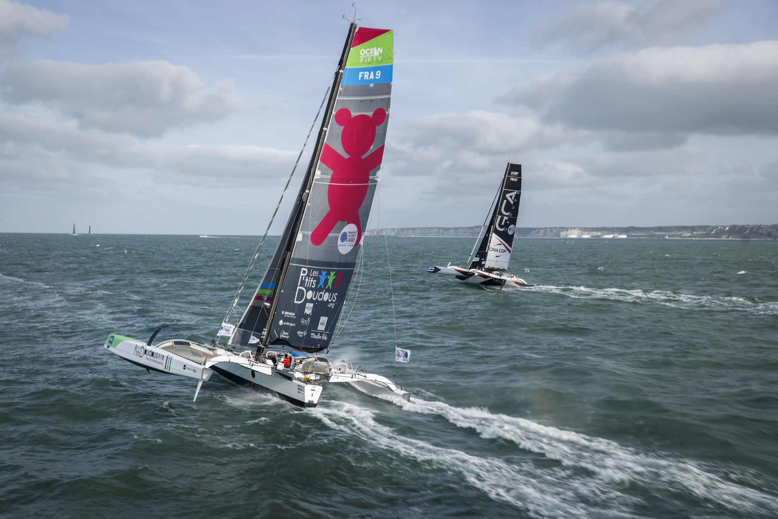 Tripon Armel (fra), portrait with Souben Matthieu (fra) sailing on the Ocean Fifty Primonial sailing on Les P'Tits Doudous prior to the start of the 15th edition of the Transat Jacques Vabre, yachting race from Le Havre, France to Fort de France, Martiniqu