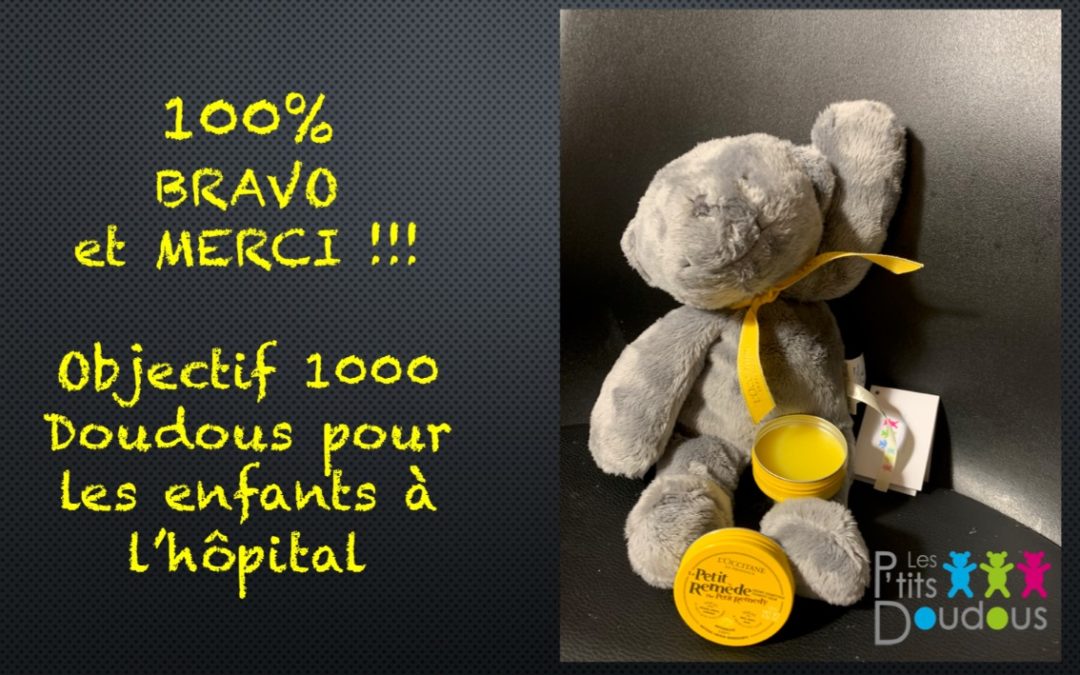 Campagne Ulule : 100% atteints − objectif 1000 Doudous Gris !